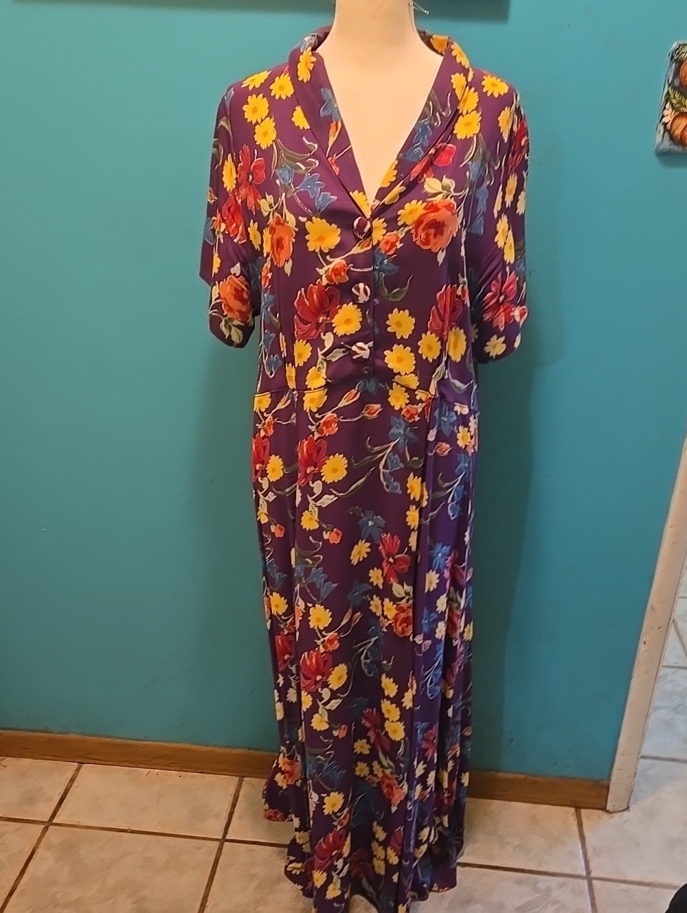 Purple Floral Button-Front Maxi Dress
